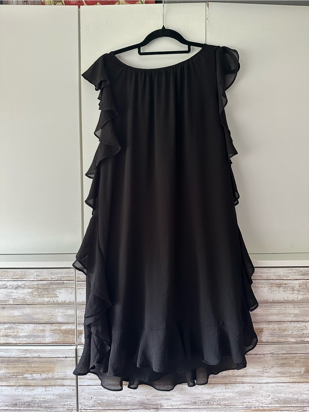 🖤 Max Studio Black Chiffon Ruffle Overlay Dress Women’s Medium Cocktail Party